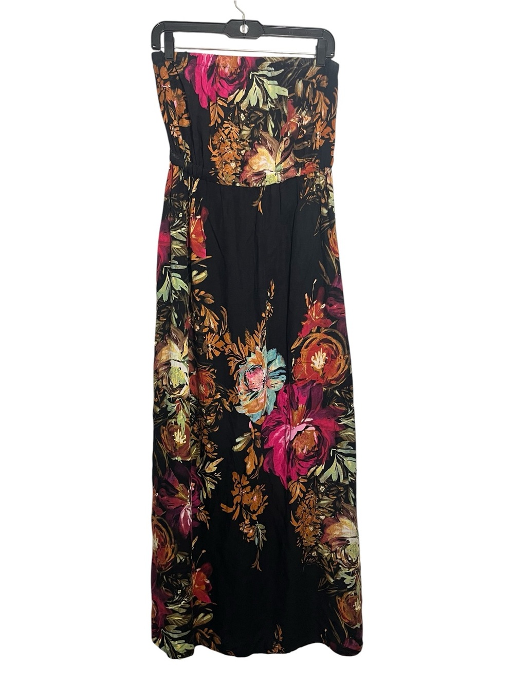 Strapless Black Floral Maxi Dress - Multicolor